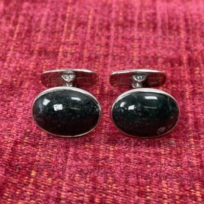 Silver cufflinks dark green stone