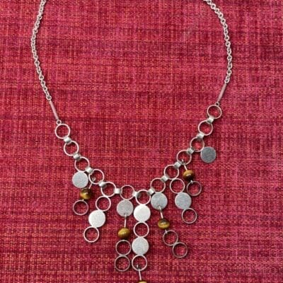 Silver pendant with Tiger eye stones 42cm