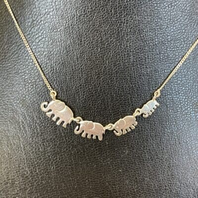 Silver Necklace Elephants