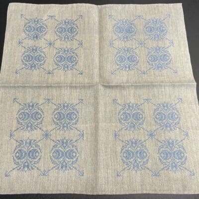 Linen Damask Small Tablecloth blue pattern 52x53cm