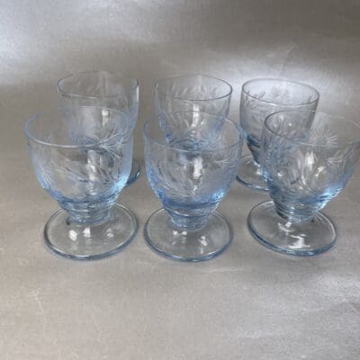 Riihimäen lasi engraved light blue glasses 7cm 6pcs