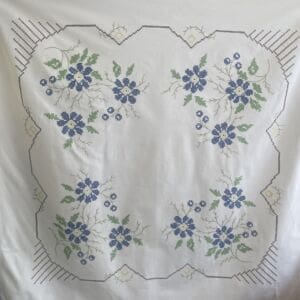 Cross stitch Tablecloth Blue flowers 126x126cm